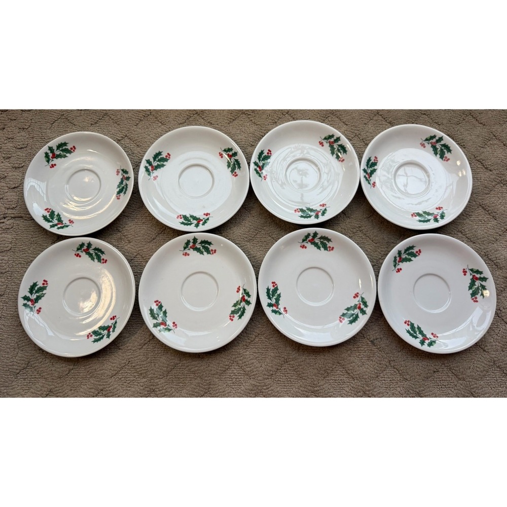 VNTG Alco Industries 6" Holly & Berries Christmas Saucers, Set Of 8